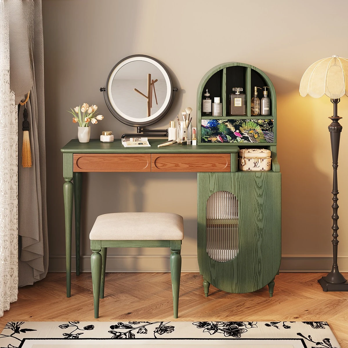 Natural Wood Dressing Tables with Spacious Mirror