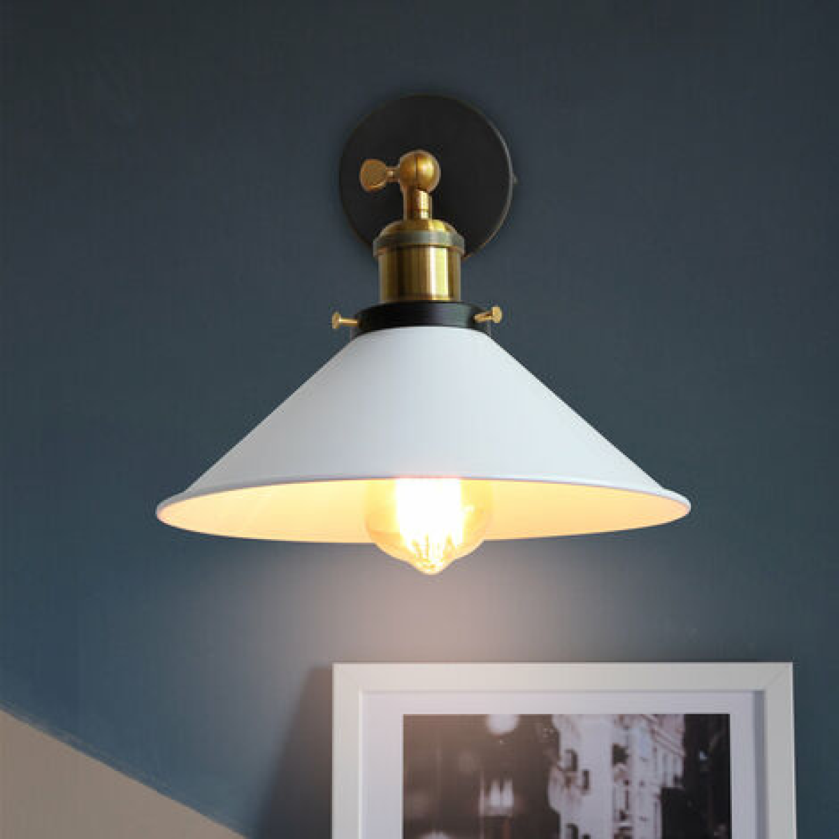 Drum Shade Bedside Lamps with Metal Bases in Brass or Brushed Steel